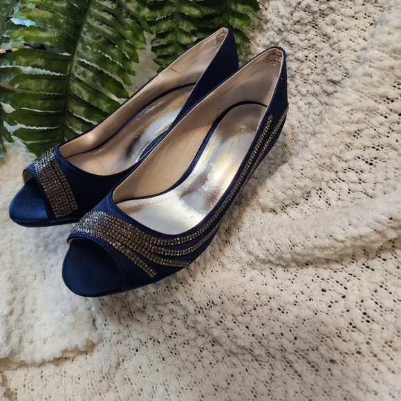 Caparros Womens Oz Peep Toe Classic Pumps, Blue Satin w/Silver Rhinestones 5.5M - Picture 4 of 16